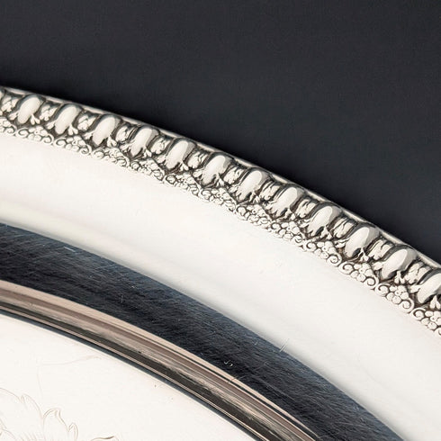 Large Round Tray, 36cm Diameter, Made of British Vintage Silver Plate, International Silver.
