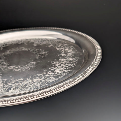 Large Round Tray, 36cm Diameter, Made of British Vintage Silver Plate, International Silver.
