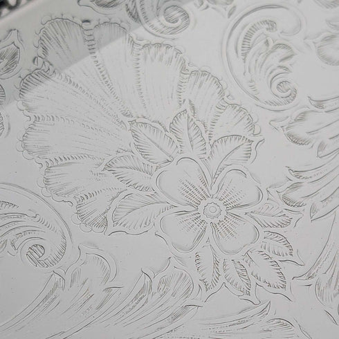 Antique British Silverplate Oval Large Gallery Tray, 39cm Wide, Queen Anne Period, Unused.