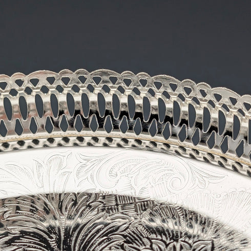 Antique British Silverplate Oval Large Gallery Tray, 39cm Wide, Queen Anne Period, Unused.