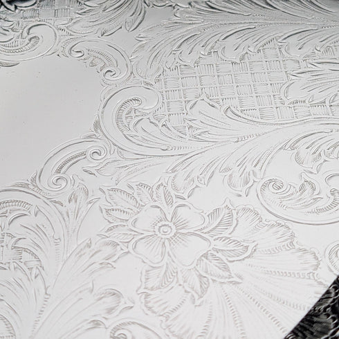 Antique British Silverplate Oval Large Gallery Tray, 39cm Wide, Queen Anne Period, Unused.