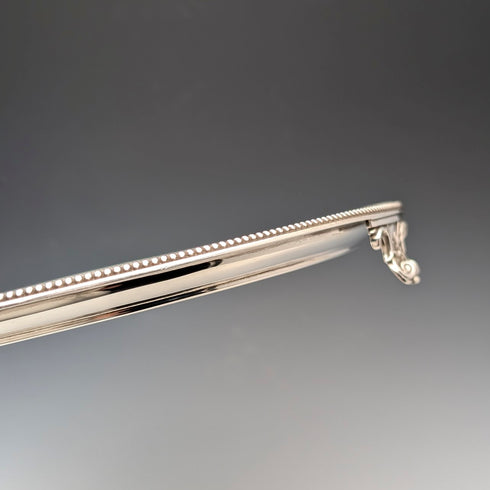 1890s Antique British Sterling Silver Footed Salver/Card Tray, 26cm Diameter, 517g, Elkington