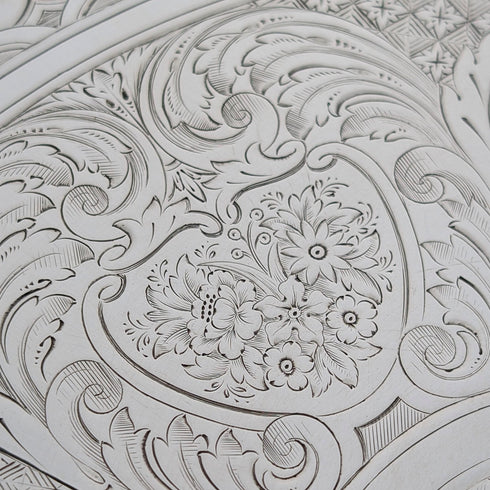 1890s Antique British Sterling Silver Footed Salver/Card Tray, 26cm Diameter, 517g, Elkington