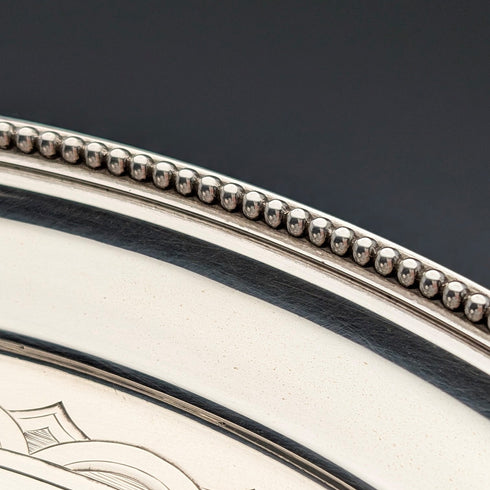 1890s Antique British Sterling Silver Footed Salver/Card Tray, 26cm Diameter, 517g, Elkington