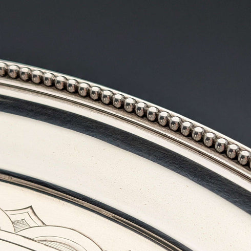 1890s Antique British Sterling Silver Footed Salver/Card Tray, 26cm Diameter, 517g, Elkington