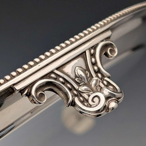 1890s Antique British Sterling Silver Footed Salver/Card Tray, 26cm Diameter, 517g, Elkington
