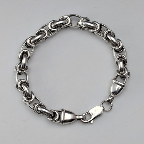 British Vintage Sterling Silver Byzantine Chain Bracelet 30g