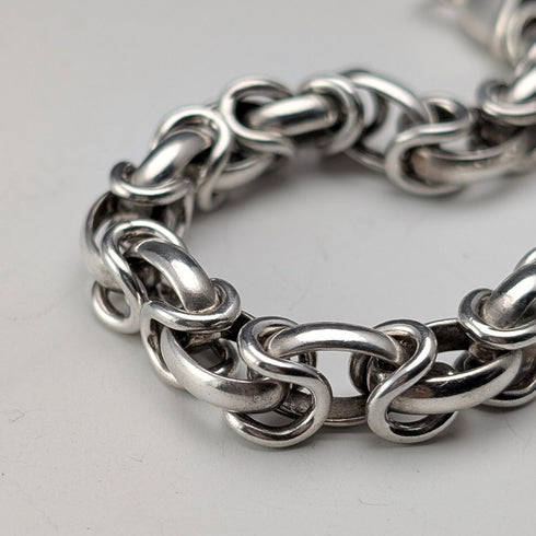 British Vintage Sterling Silver Byzantine Chain Bracelet 30g