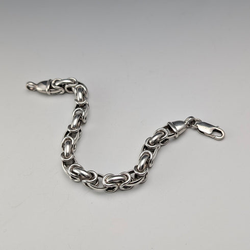 British Vintage Sterling Silver Byzantine Chain Bracelet 30g