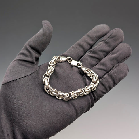 British Vintage Sterling Silver Byzantine Chain Bracelet 30g