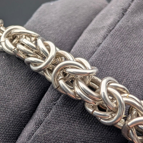 British Vintage Sterling Silver Byzantine Chain Bracelet 25g SH