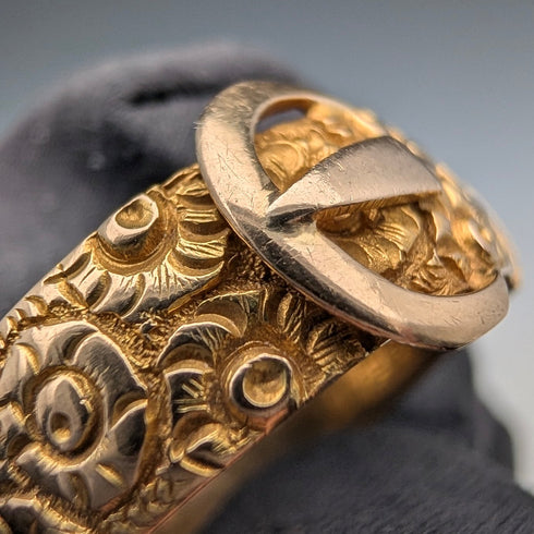 1890s British Antique K18 Gold Belt Design Ring, 4.5g (Size 20)