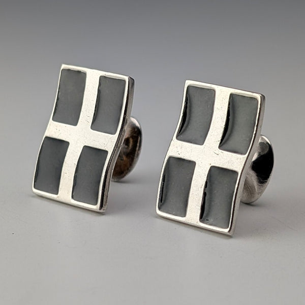 英国ヴィンテージ 純銀製 フラッグデザイン カフリンクス カフスボタン St.Justin