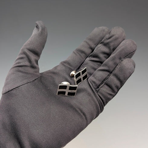 英国ヴィンテージ 純銀製 フラッグデザイン カフリンクス カフスボタン St.Justin