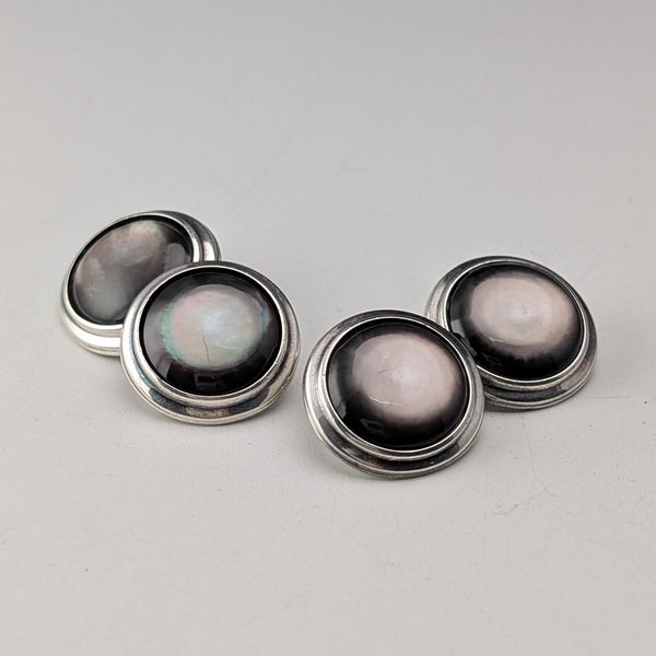 英国ヴィンテージ 純銀製 黒蝶貝 カフリンクス カフスボタン Asprey
