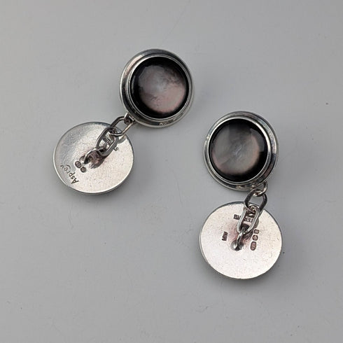 英国ヴィンテージ 純銀製 黒蝶貝 カフリンクス カフスボタン Asprey