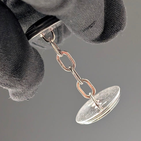 英国ヴィンテージ 純銀製 黒蝶貝 カフリンクス カフスボタン Asprey