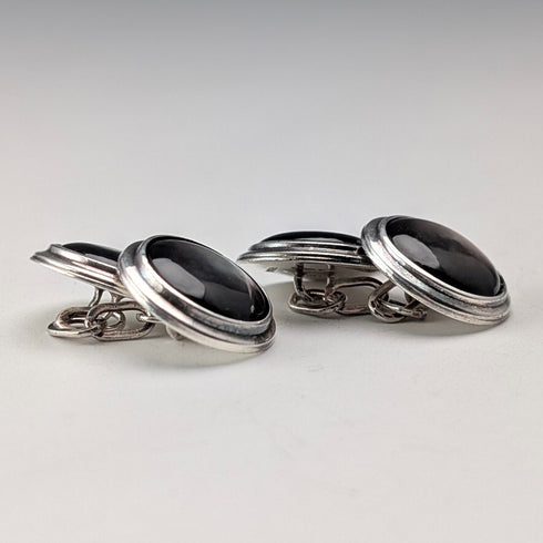 英国ヴィンテージ 純銀製 黒蝶貝 カフリンクス カフスボタン Asprey