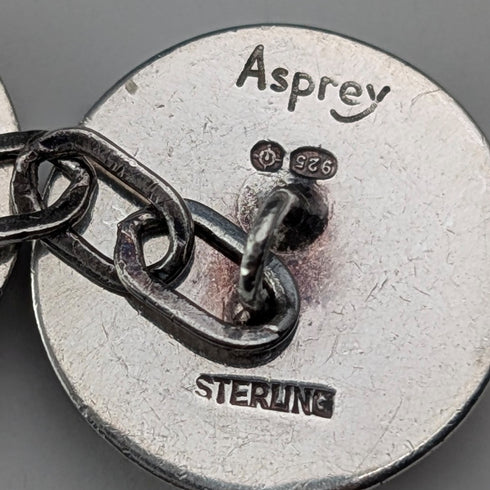 英国ヴィンテージ 純銀製 黒蝶貝 カフリンクス カフスボタン Asprey