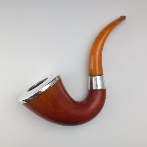 1905 Antique British Carob Pipe with Sterling Silver Decoration, Louis Adler