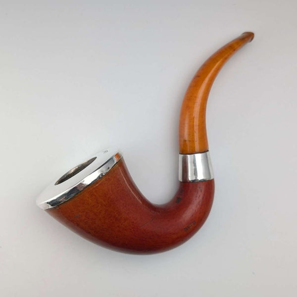 1905 Antique British Carob Pipe with Sterling Silver Decoration, Louis Adler
