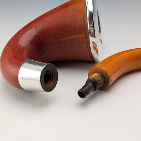 1905 Antique British Carob Pipe with Sterling Silver Decoration, Louis Adler