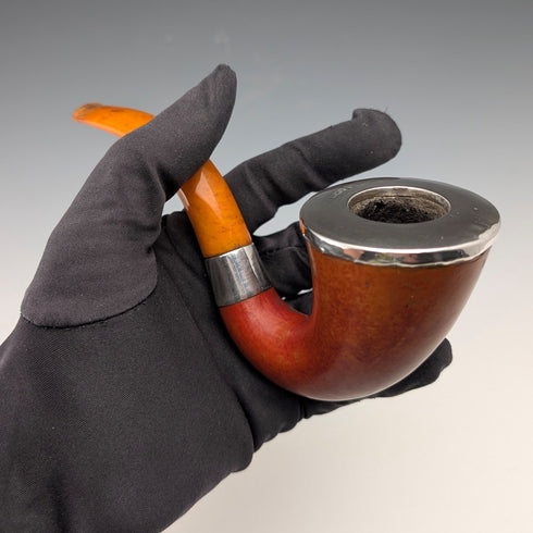 1905 Antique British Carob Pipe with Sterling Silver Decoration, Louis Adler