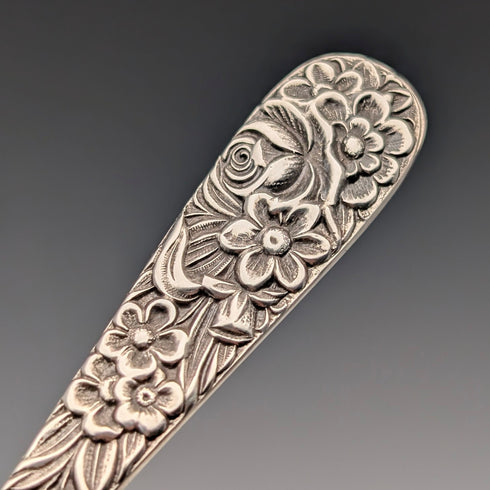 Pair of antique American sterling silver berry spoons, large and small, total weight 111g, S. Kirk & Son.