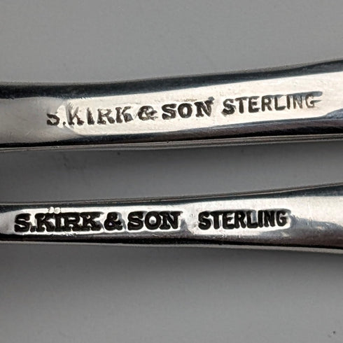 Pair of antique American sterling silver berry spoons, large and small, total weight 111g, S. Kirk & Son.