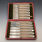 Antique English Silver Plate Fish Cutlery, 6 pairs, circa 1905, James Dixon & Sons, in a wooden box.