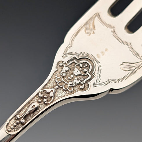 Antique English Silver Plate Fish Cutlery, 6 pairs, circa 1905, James Dixon & Sons, in a wooden box.