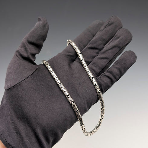 Vintage Sterling Silver Byzantine Chain Necklace, 42cm, 47g