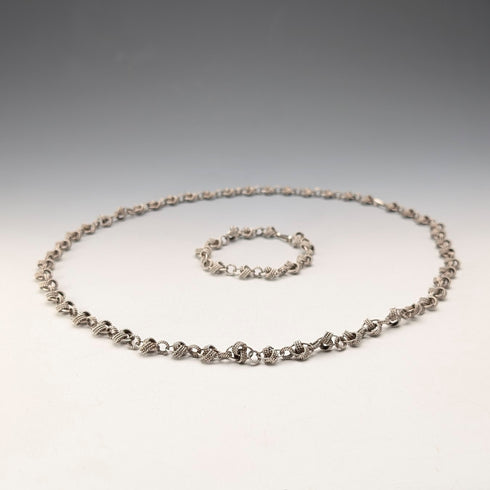 Vintage 800 Sterling Silver Knot Chain Necklace & Bracelet, Total 63g