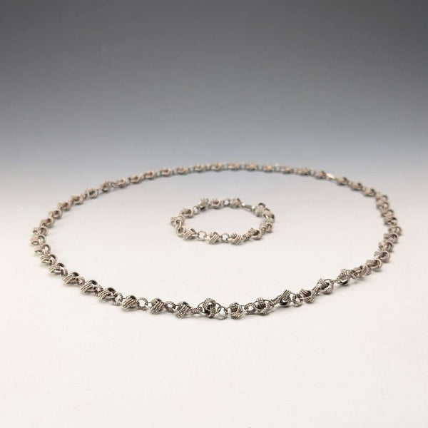 Vintage 800 Sterling Silver Knot Chain Necklace & Bracelet, Total 63g
