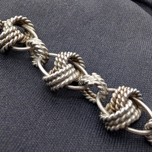 Vintage 800 Sterling Silver Knot Chain Necklace & Bracelet, Total 63g