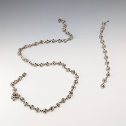 Vintage 800 Sterling Silver Knot Chain Necklace & Bracelet, Total 63g