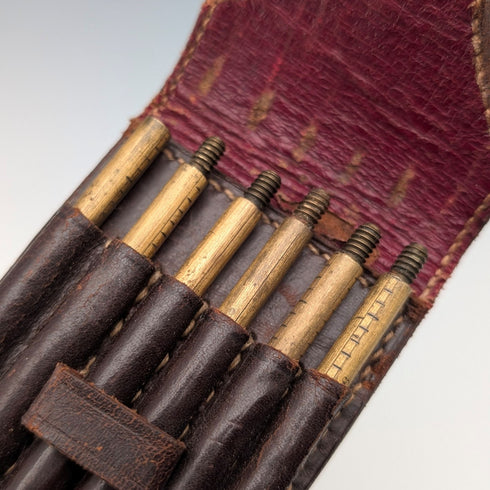 【On Hold】Antique Brass & Boxwood Barrel Measure with Leather Case