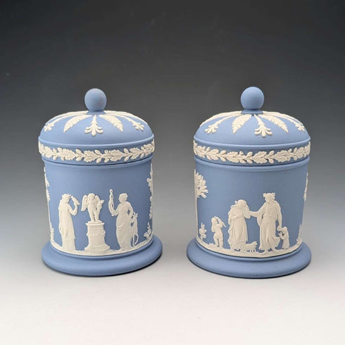 英國復古 Wedgwood Jasperware 茶葉罐盒一對