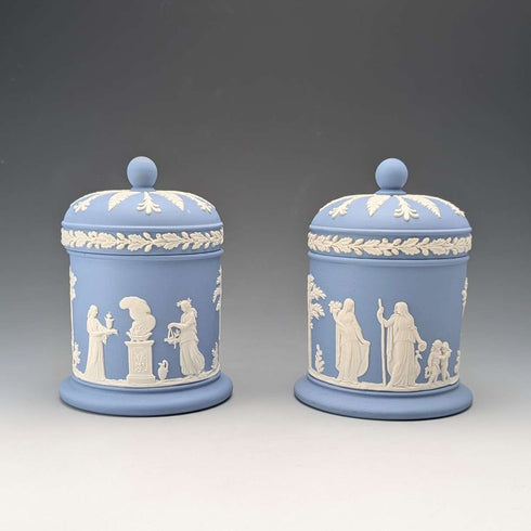 英國復古 Wedgwood Jasperware 茶葉罐盒一對