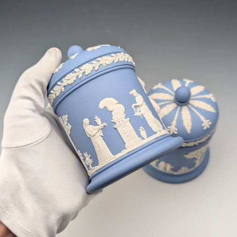 英國復古 Wedgwood Jasperware 茶葉罐盒一對