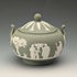 Vintage British Wedgwood Green Jasperware Sugar Bowl with Lid