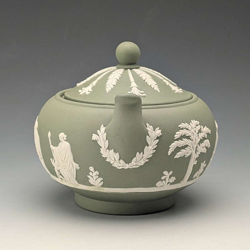 Vintage British Wedgwood Green Jasperware Sugar Bowl with Lid