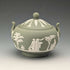 Vintage British Wedgwood Green Jasperware Sugar Bowl with Lid