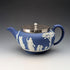 Antique British Wedgwood Teapot, Jasperware, Royal Blue, Metal Lid