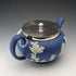 Antique British Wedgwood Teapot, Jasperware, Royal Blue, Metal Lid