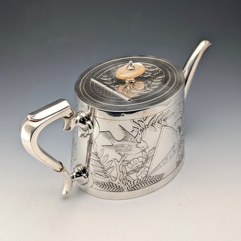 19世紀後半 英国アンティーク シルバープレート製 ジャポニズム装飾 ティーポット Johnson&Co