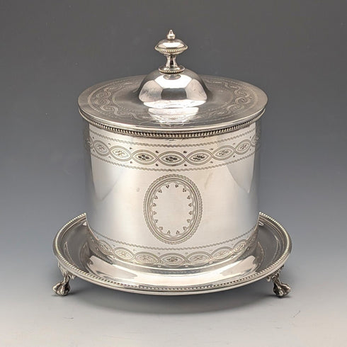 Antique English Silver Plate Biscuit Barrel, circa 1875, George Goodfellow & Sons