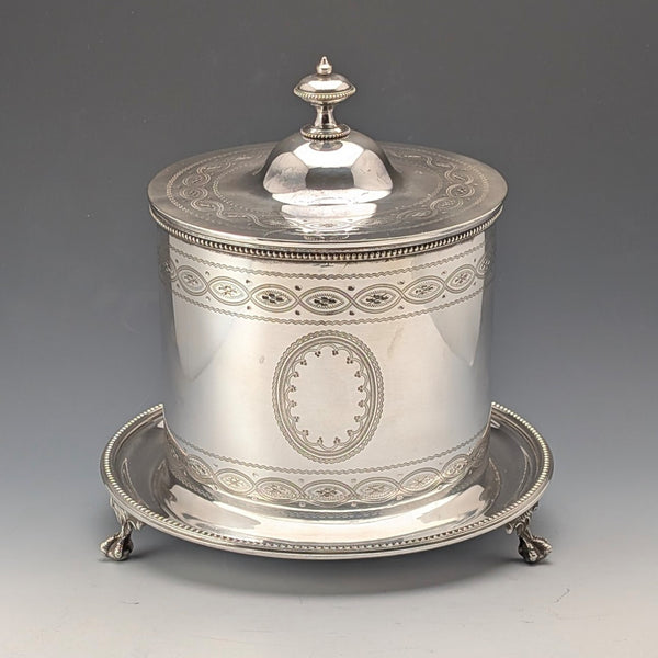 Antique English Silver Plate Biscuit Barrel, circa 1875, George Goodfellow & Sons