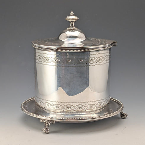 Antique English Silver Plate Biscuit Barrel, circa 1875, George Goodfellow & Sons