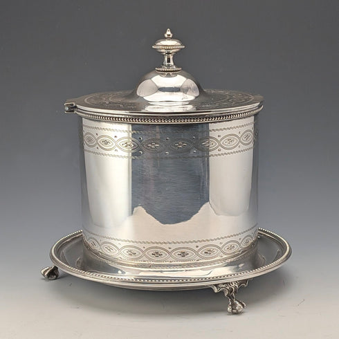 Antique English Silver Plate Biscuit Barrel, circa 1875, George Goodfellow & Sons